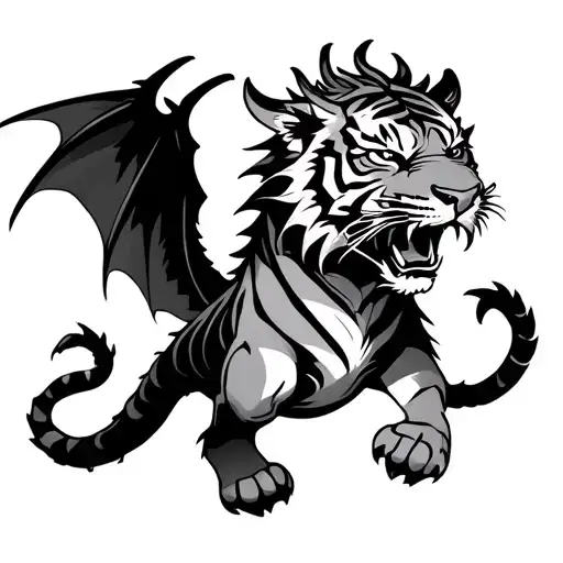 A Tiger Protected By A Dragon Flying