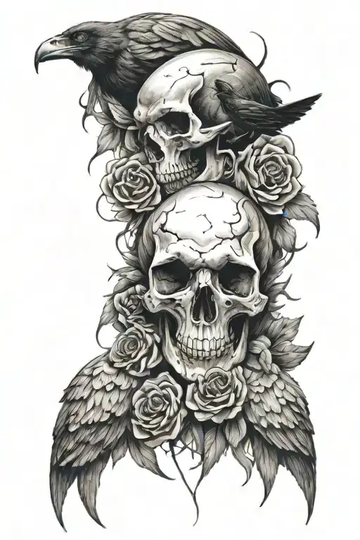 Scary Forearm Tattoo With Crows Skulls And Death