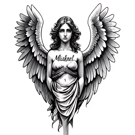 Mikael Name With Angel Wings For Tatto On A Fore Arm
