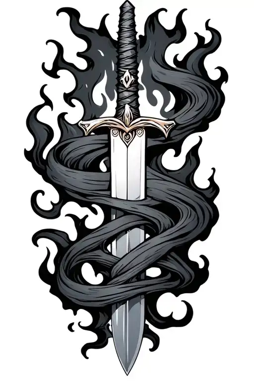 Sword On Fire With Vine Wrapping