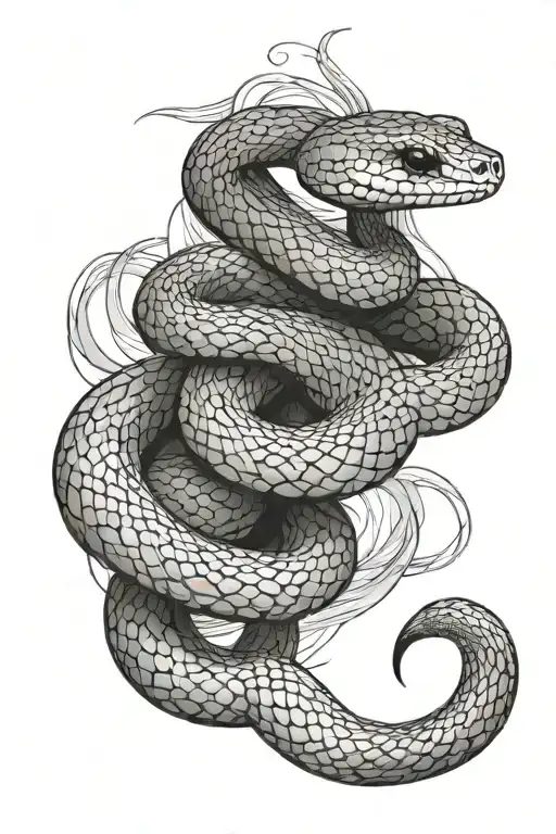 A Black And White Snake Wrapped