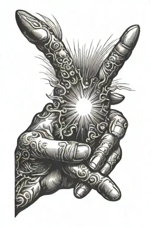 Two Fingers About To Touch With Sun Shining