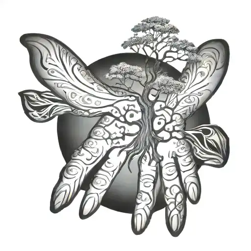 Hand With Tree Tattoo Design