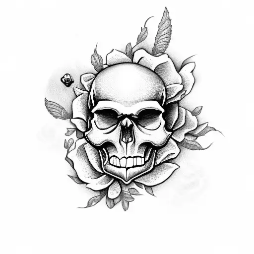 Skull With Roses And Butterflies And Smoke