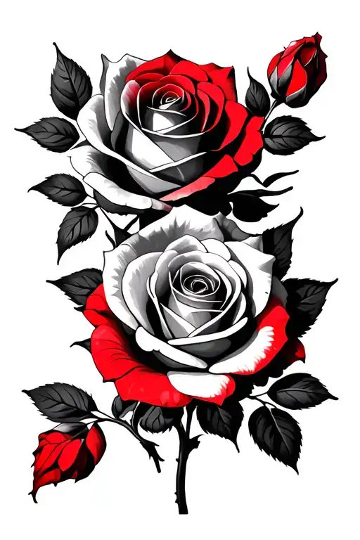 Baby Roses And Blooming Roses With Red Shadows