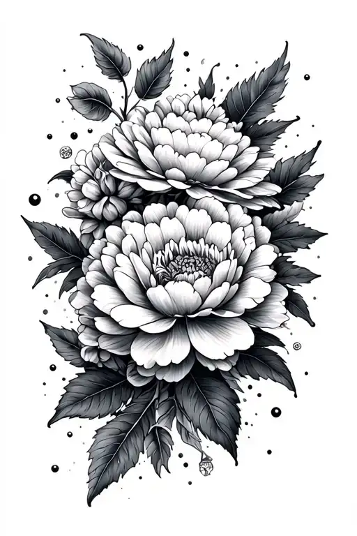 Chrysanthemum And Peony Flowers With Space Themed