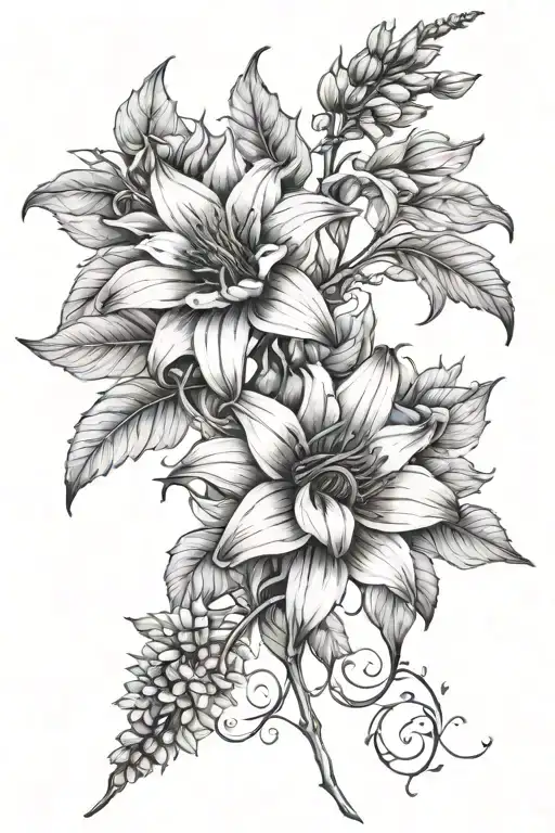 Delicate Floral Of Lilies And Sunflowers With Branches