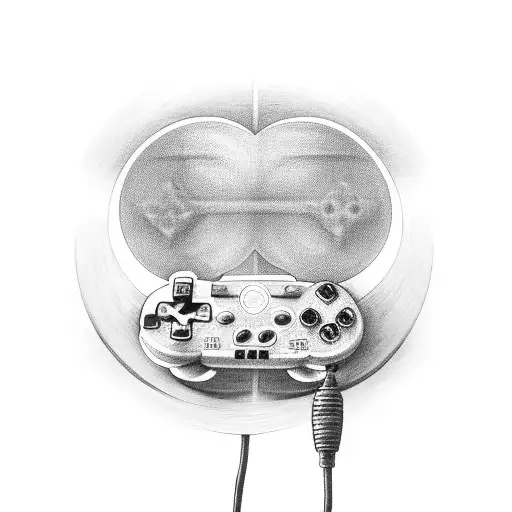 A Black-grey Tattoo Of A Video Game Controller Morphing Into A Book