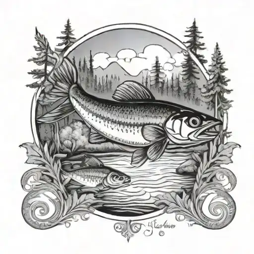 Polish Fisch At Lake In Center Of Forest Scene