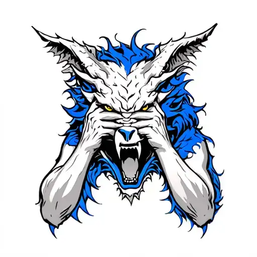 Cerberus Tattoo Sleeve With Hear See Speak No Evil Dark But With Blue Accents