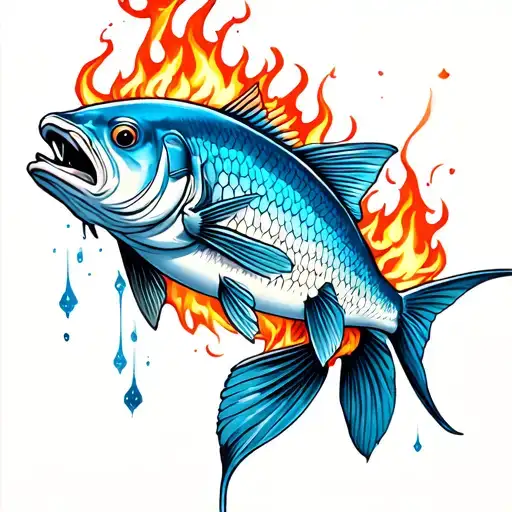A Blue Fish Caught In Fire Head Toward Heaven And Falling In Abyss