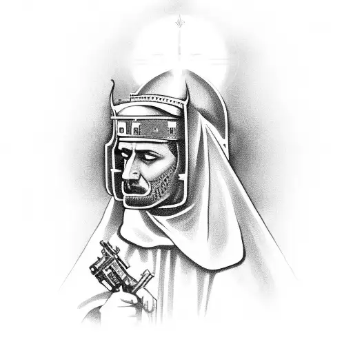 A Patron Saint Holding A Machine Gun With Divine Light Radiating From It