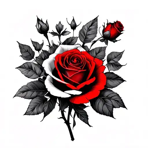 Baby Roses And Bloomig Roses Sleeve Tattoo Design With Red Shadows