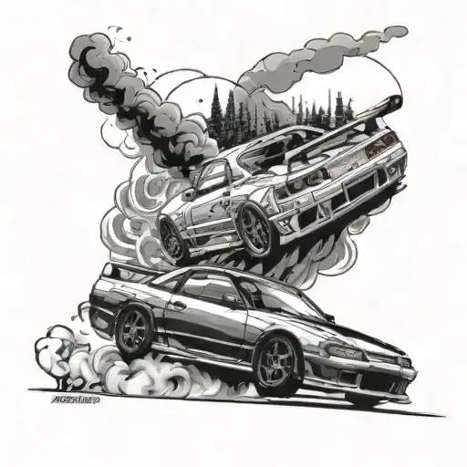 Nissan 180Sx Drifting With Japense Road In Background With Speedo Behind That