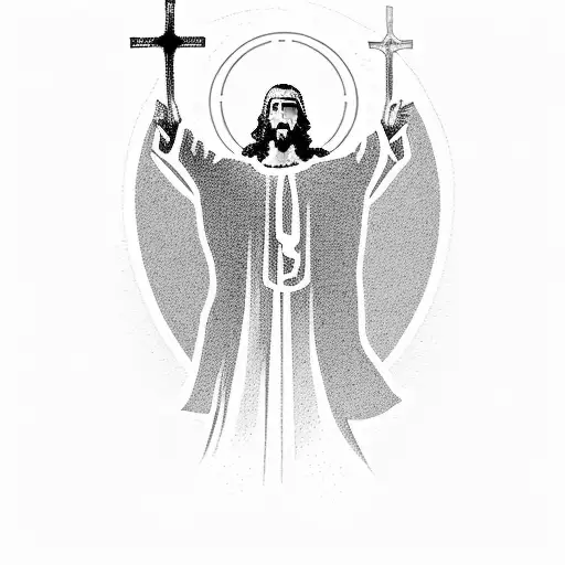 A Silhouette Of Jesus Standing On A Mountaintop At Sunrise