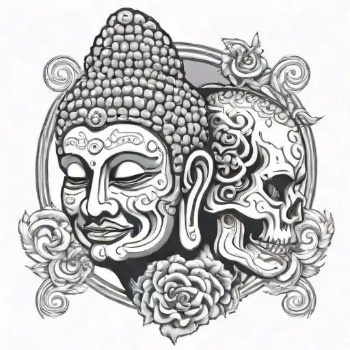 Half Buddha Half Skull Surrounded