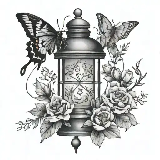 Lantern With Flowers A Moth And A Bird Arund It