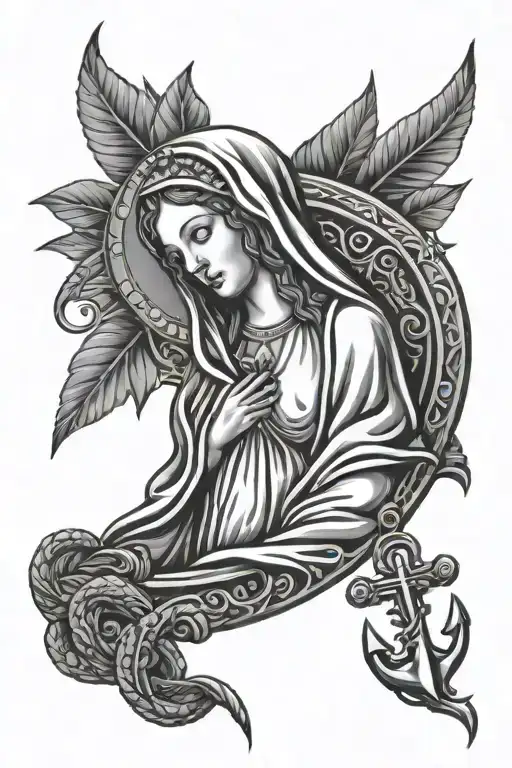 Virgin Mary With Anchor Background