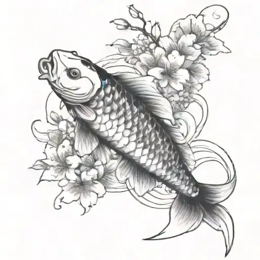 Koi Fish With Cherry Blossom Tree And Samurai
