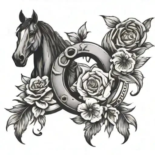 Flowers And Horse Shoes Simple Tattoo Design