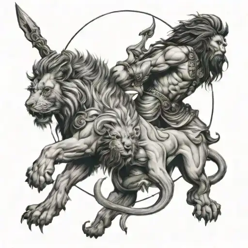 Warrior Lion In The Middle And Atlas At The Bottom With The God Of The Sea On Top Forearm