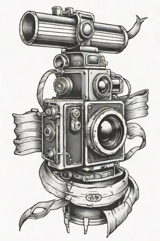 New Camera With Film Strip Winding Around Arm