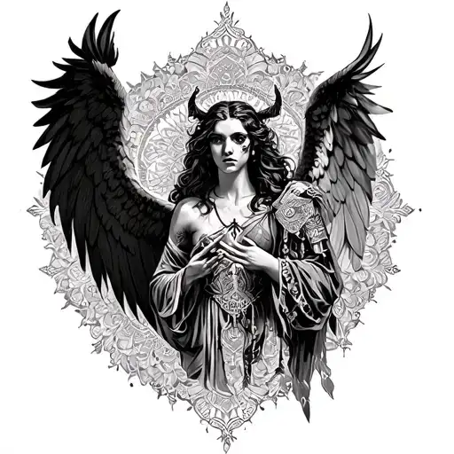 Angel Vs Devil With Mandala Design Incorporating