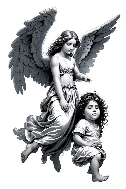 Angel Hovering Over Kid