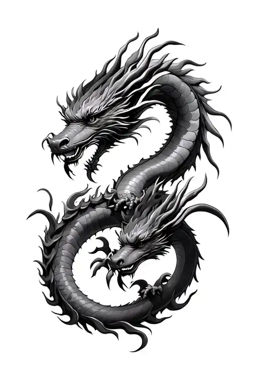 2 Chinese Wood Dragons Intertwined With 4 Claws Emerging