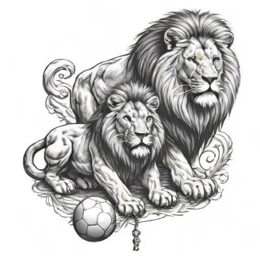 Number 8 Together With A Big Lion Together With Small Boy Holding A Football Together With A Rosary
