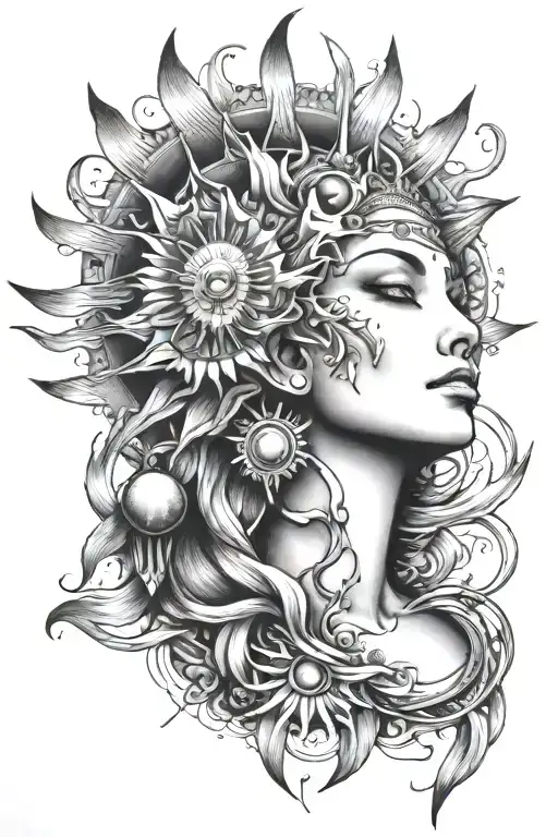 Sun And Moon Goddess Surrounded