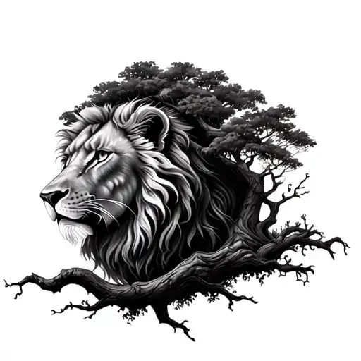 Tree Of Life With Lions Head Emerging