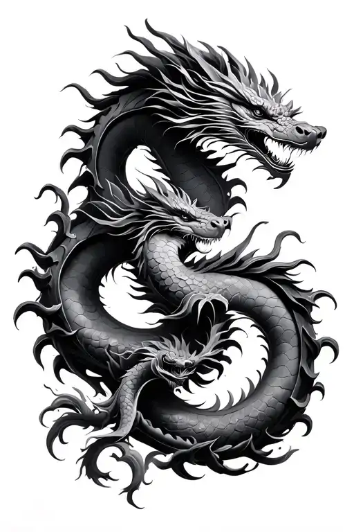 2 Chinese Wood Dragons Intertwined Representing Transformation With Water