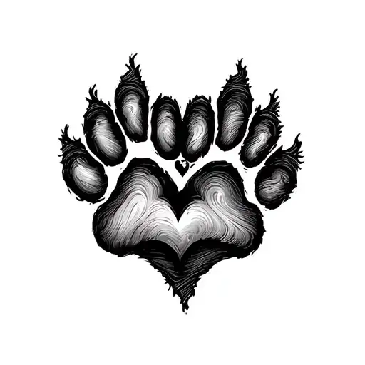 Two Dog Paw Prints With Lines Swirling Into A Heart At The Top Of The Middle Nail