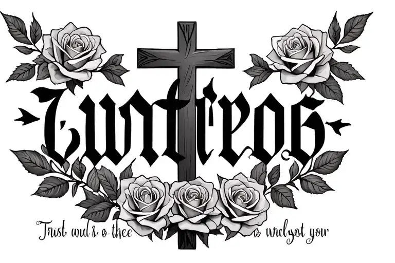 Cross And Roses With Bible Verse Written
