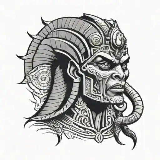 A Scary Movie Monster Inspired By Egyptian Mythology In Black-grey Style