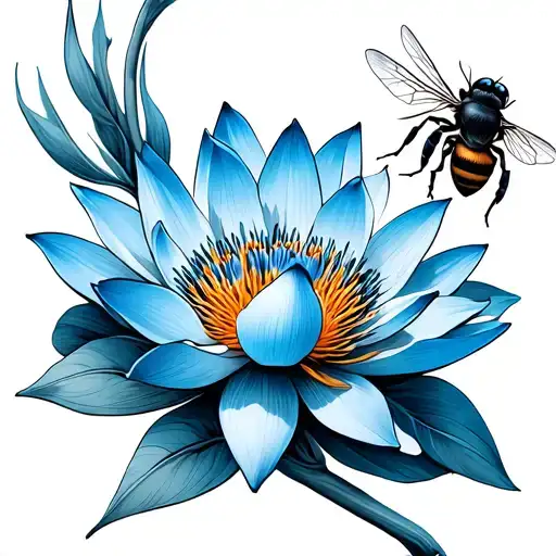 Blue Lotus Flower With Worker Bee