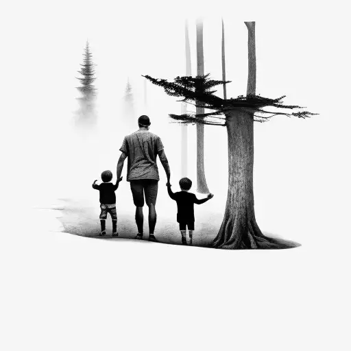 Forest Leg Wrap With Father And Son Holding Hands