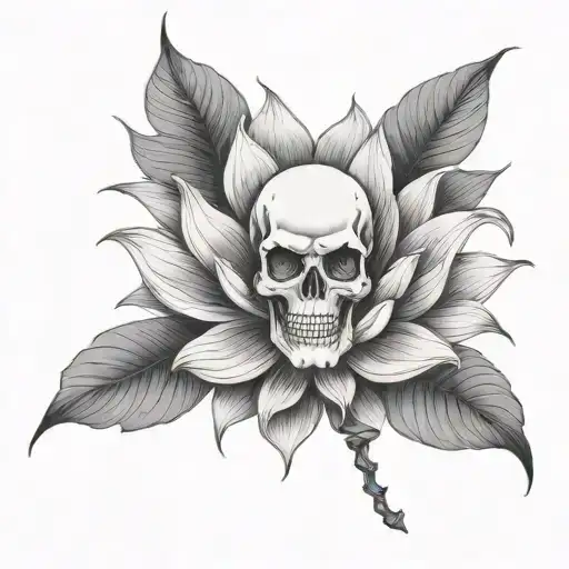 Skeleton And Lotus Flower