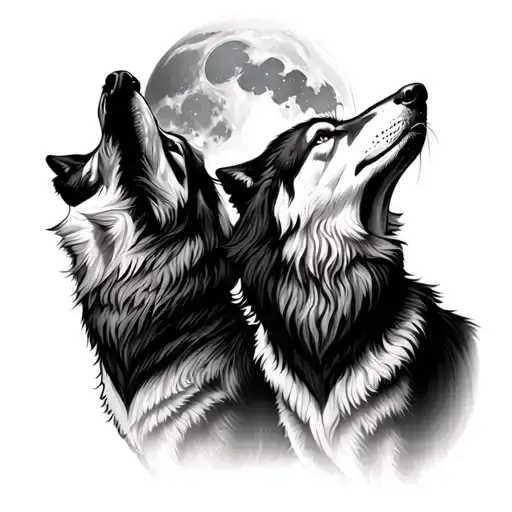 Two Wolves Howling At The Moon Shining