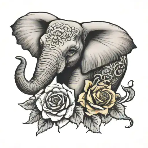 Elephant And Yellow Tea Roses