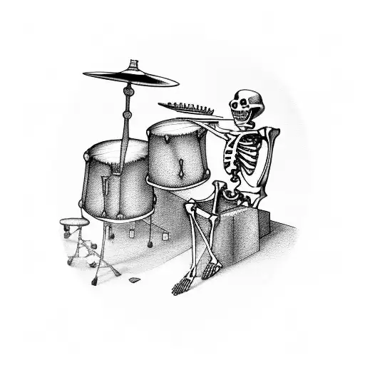 A Skeleton Playing The Drums In A Graveyard