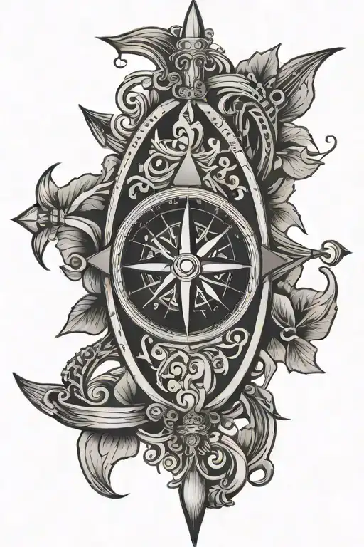 Compass And Irish Harp And Arrow Piercing