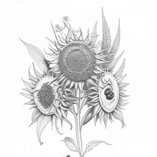 Cannabis Plant With Sunflowers And Berries Galaxy Super Detailed And Realistic