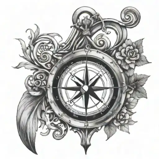 Compass Intertwined With Irish Harp And Celtic Linework