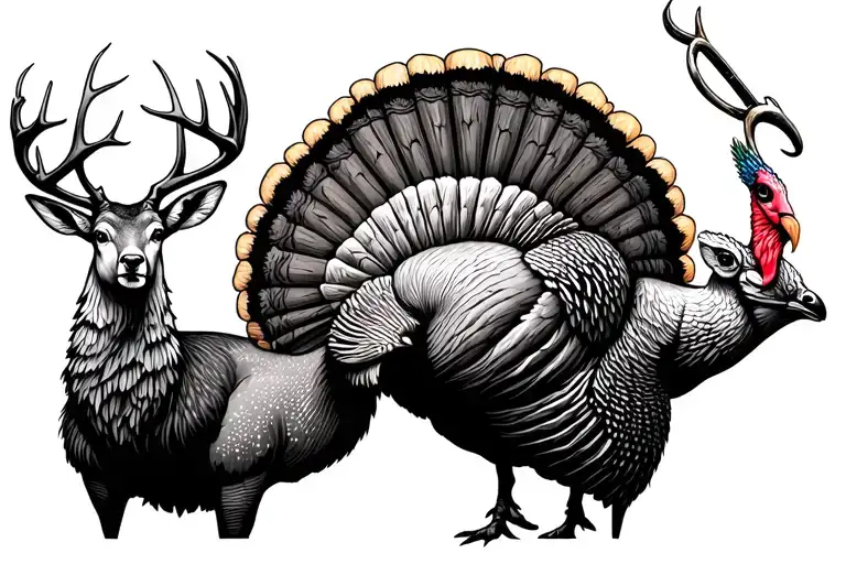 Deer Turkey And Hook With Forest