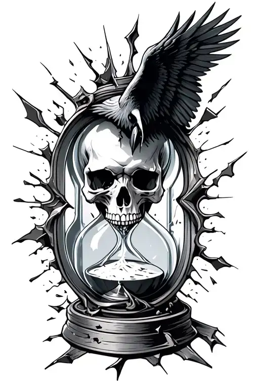 Raven Skull Hourglass Castle Shattered Glass