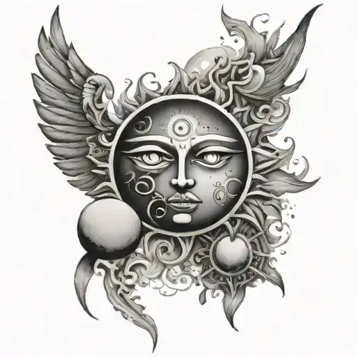 Sun And Moon With Eyes Surrounded By Smoke