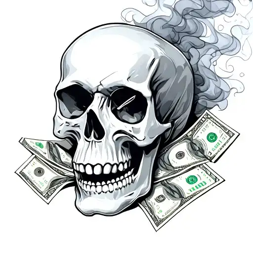 Skull With Money And Smoke