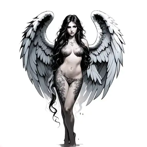 Sexy Angel With Long Hair Soft Big Wings